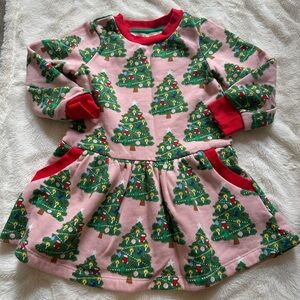 Mini Boden Holiday Fleece Lined Dress with Christmas Trees 3-4Y